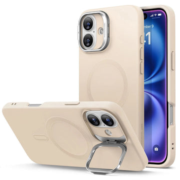 iPhone 16 silicone Case with Stash Stand Magsafe tan 1