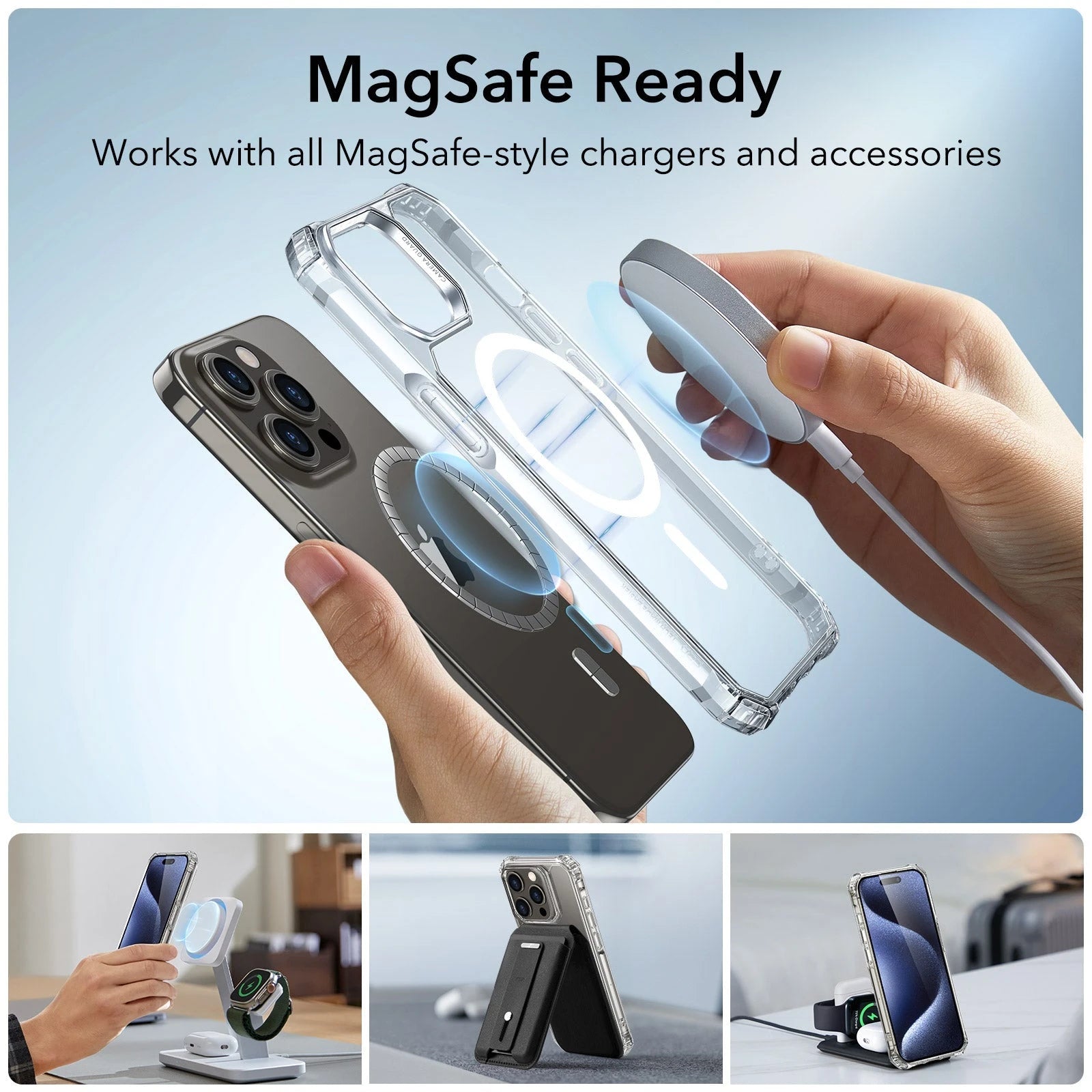 iPhone 15 Pro Air Armor Clear Case Set (HaloLock) - Clear Dark Blue ESR ESR