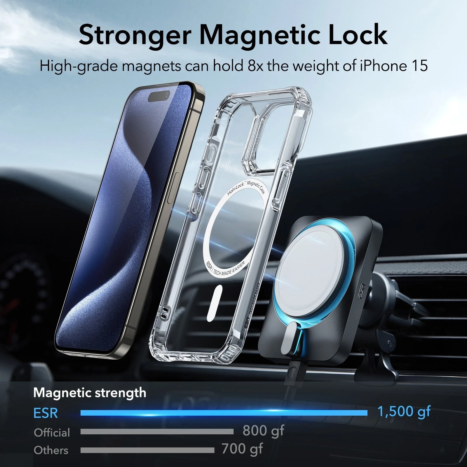 iPhone 15 Pro Max Air Armor Clear Case Set (HaloLock) - Clear Dark Blue ESR ESR