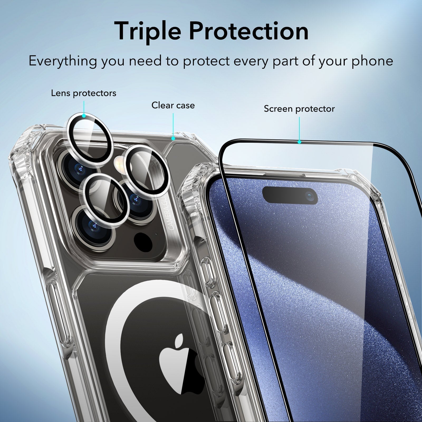 iPhone 15 Pro Max Air Armor Clear Case Set (HaloLock) - Clear Dark Blue ESR ESR