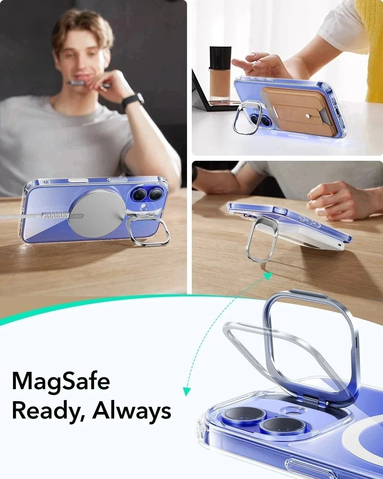 iPhone 16 Plus HaloLock Classic Hybrid Case Protection Bundle (Camera Control, Stash Stand) - Clear ESR ESR