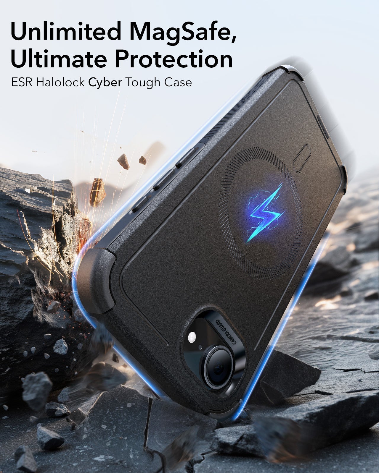 iPhone 16e HaloLock Cyber Tough Case Protection Bundle - Black - ESR 